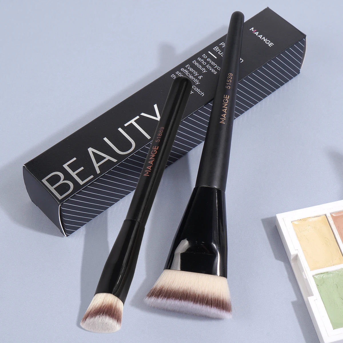 MAANGE 2-Piece Flawless Makeup Brush Set — Flat & Angle Foundation Contour Brushes for Liquid & Cream