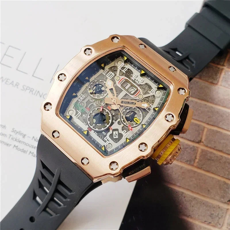 luxury RM brand 6 pins Multifunctional Automatic mechanical Silicone Watch Tourbillon 904L Stainless steel Men's automatic watch