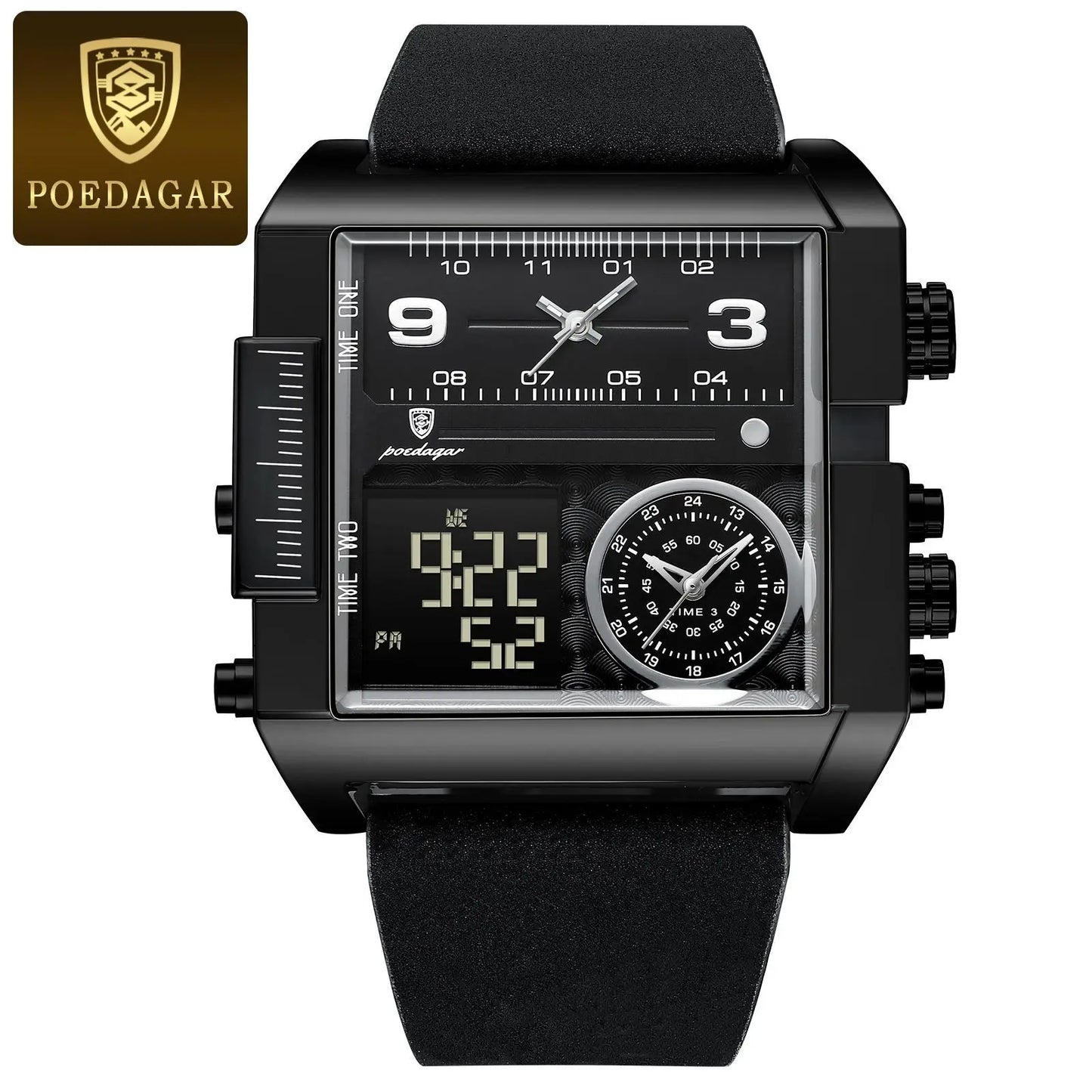 Luxury Men's Watch Rectangular Waterproof Luminous Day Week Men's Watch Digital Multifunctional Men's Watch Quartz Watch