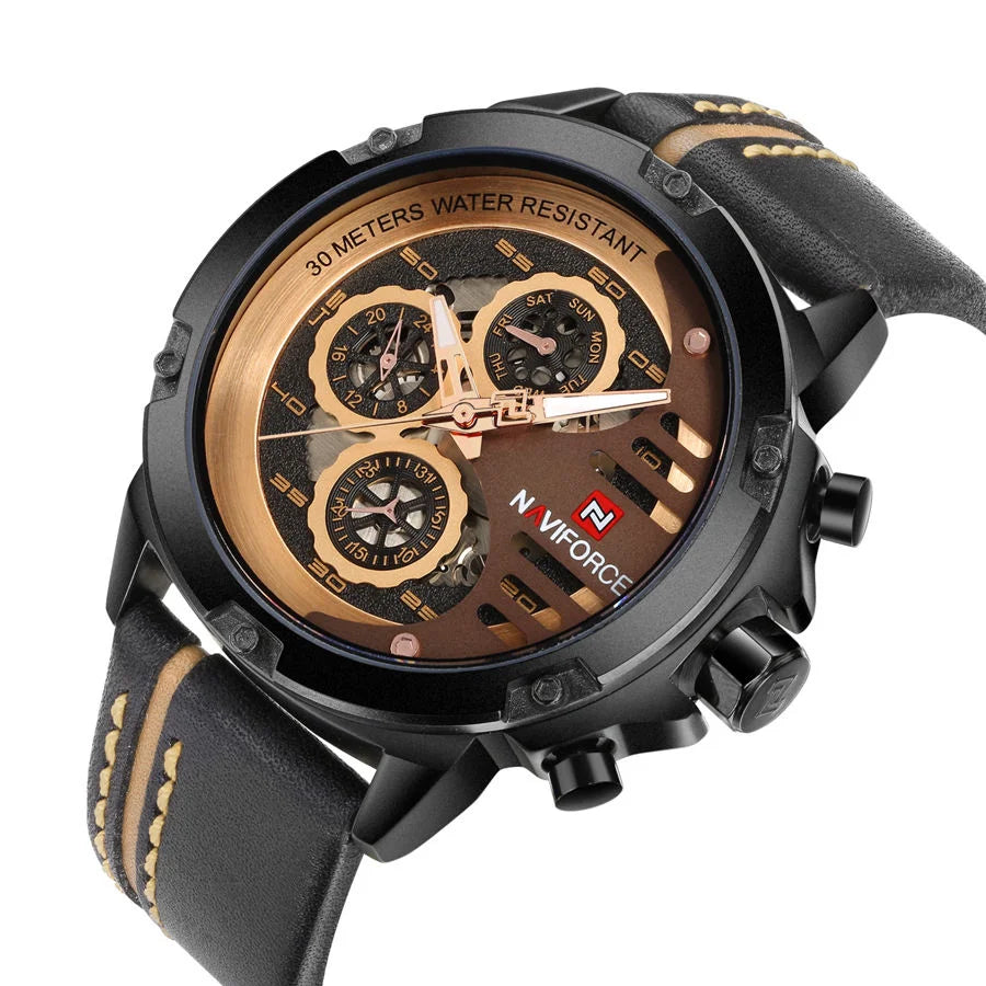 Luxury Men's Quartz Watch Waterproof Leather Sport Wristwatch Male Clock with Box Set - Elegant Timepiece for Sale