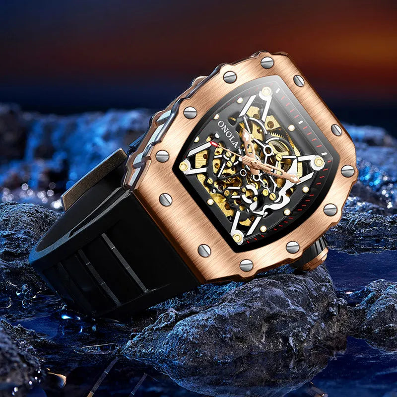 Luxury Watch Men  Brand  ONOLA Automatic Mechanical Men's Watch Waterproof Gold Wristwatch