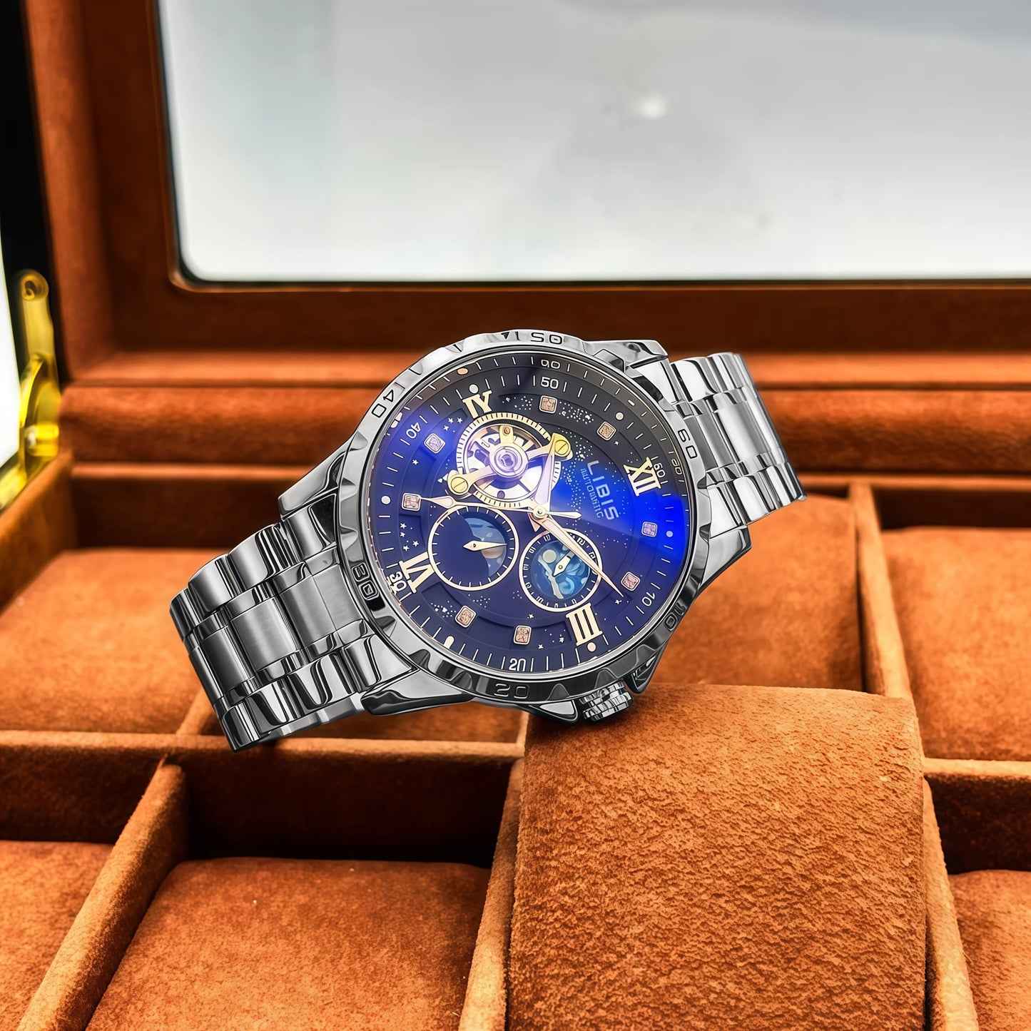 Luxury fully automatic mechanical men's watch with calendar, night light and waterproof, the first choice for gift giving
