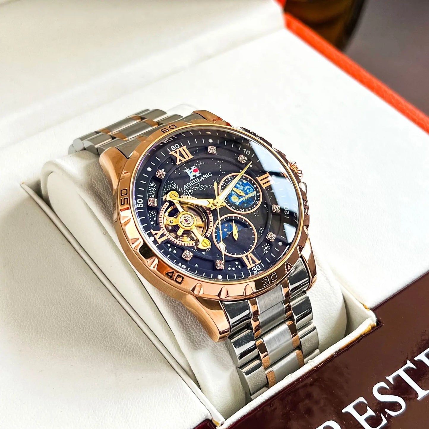 Luxury Skeleton Watch for Men Tourbillon Starry Sky Luminous Design Steel Leather Strap Fashion Automatic Mechanical Watches New