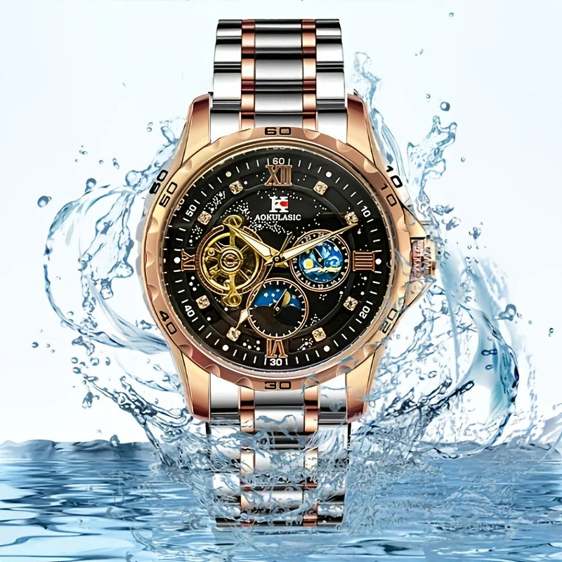Luxury fully automatic mechanical men's watch with calendar, night light and waterproof, the first choice for gift giving