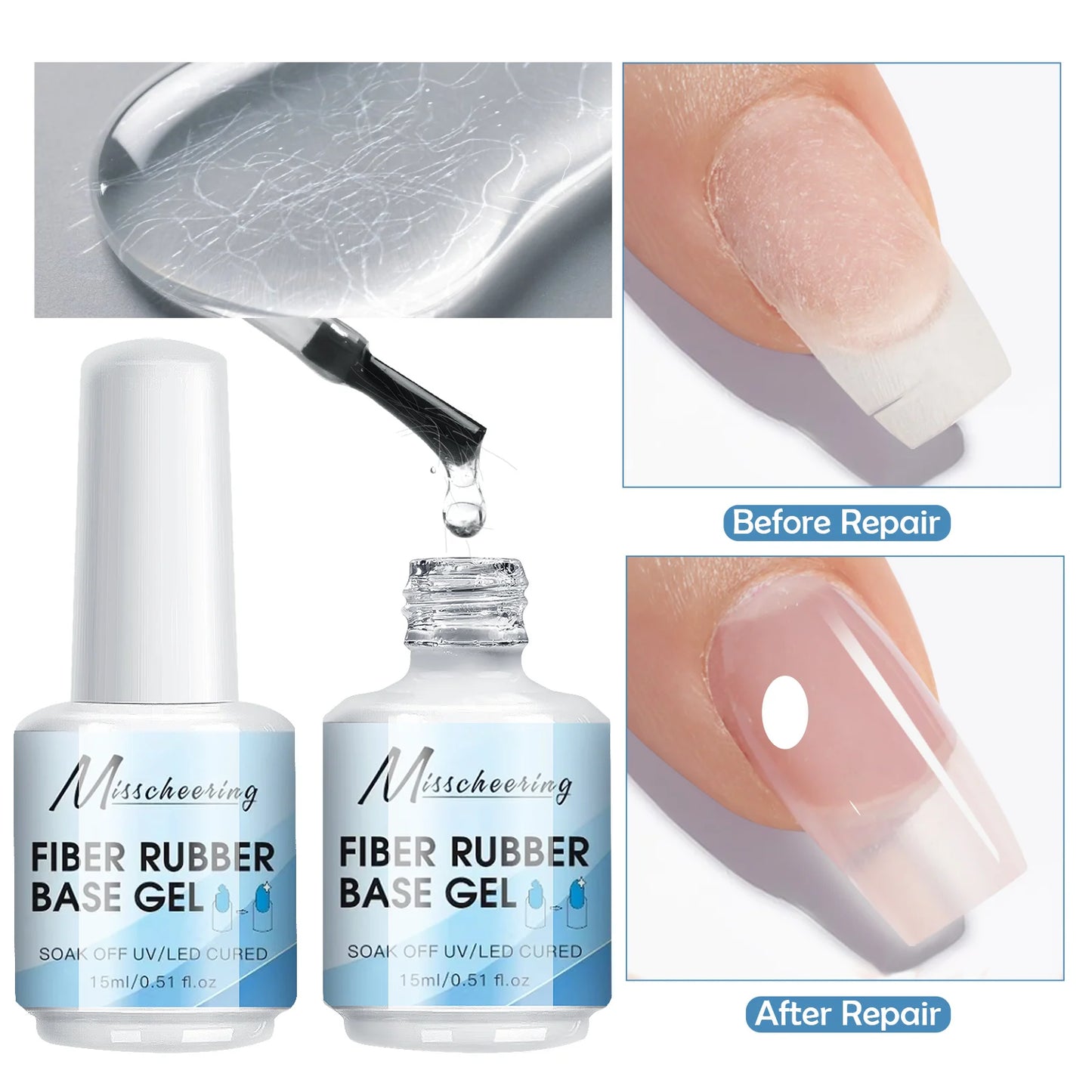 2Pcs 15ml Fiberglass Rubber Base Gel Nail Polish For Broken Nail Repaired Clear Quick Building Soak Off Construction Gel Varnish