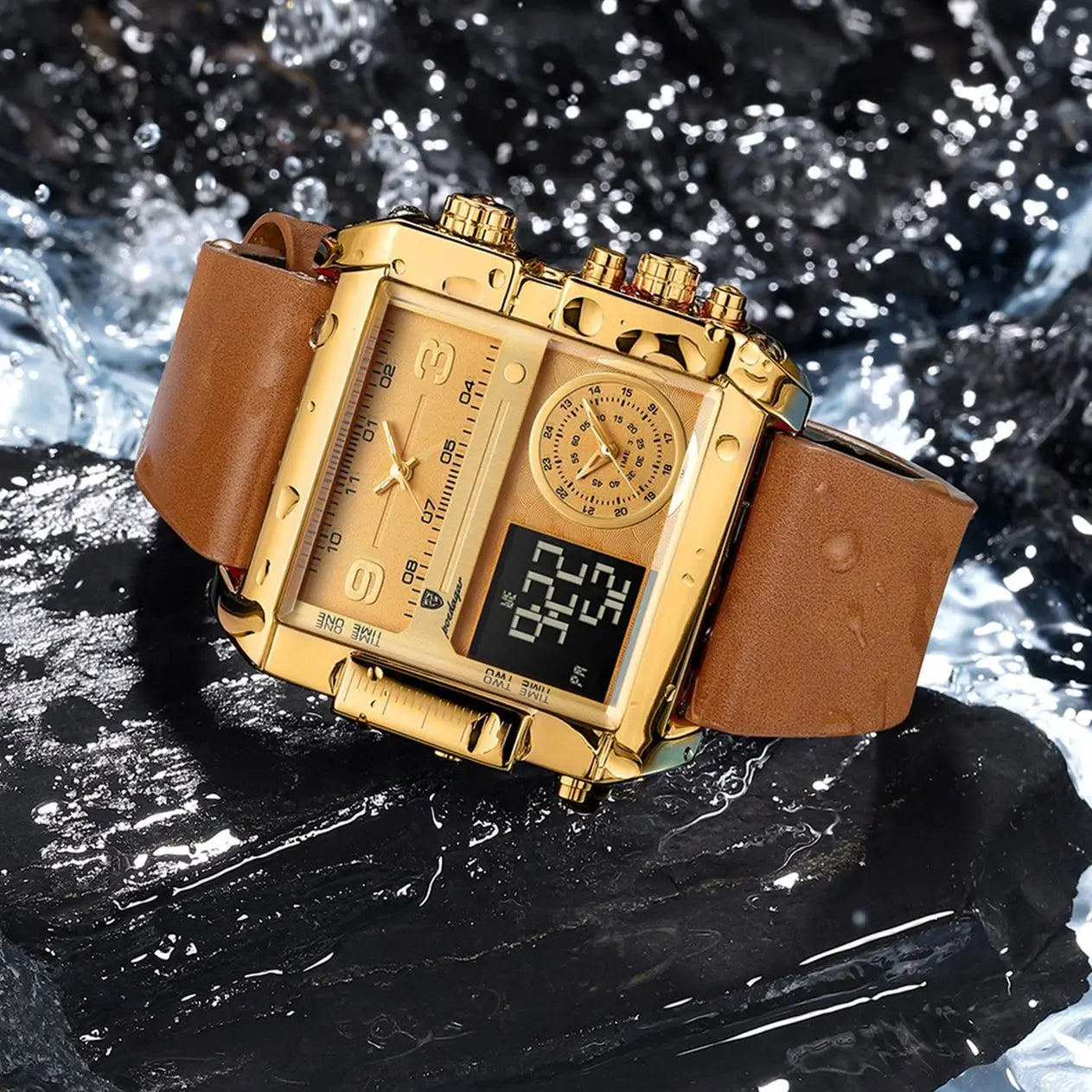 Luxury Men's Watch Rectangular Waterproof Luminous Day Week Men's Watch Digital Multifunctional Men's Watch Quartz Watch