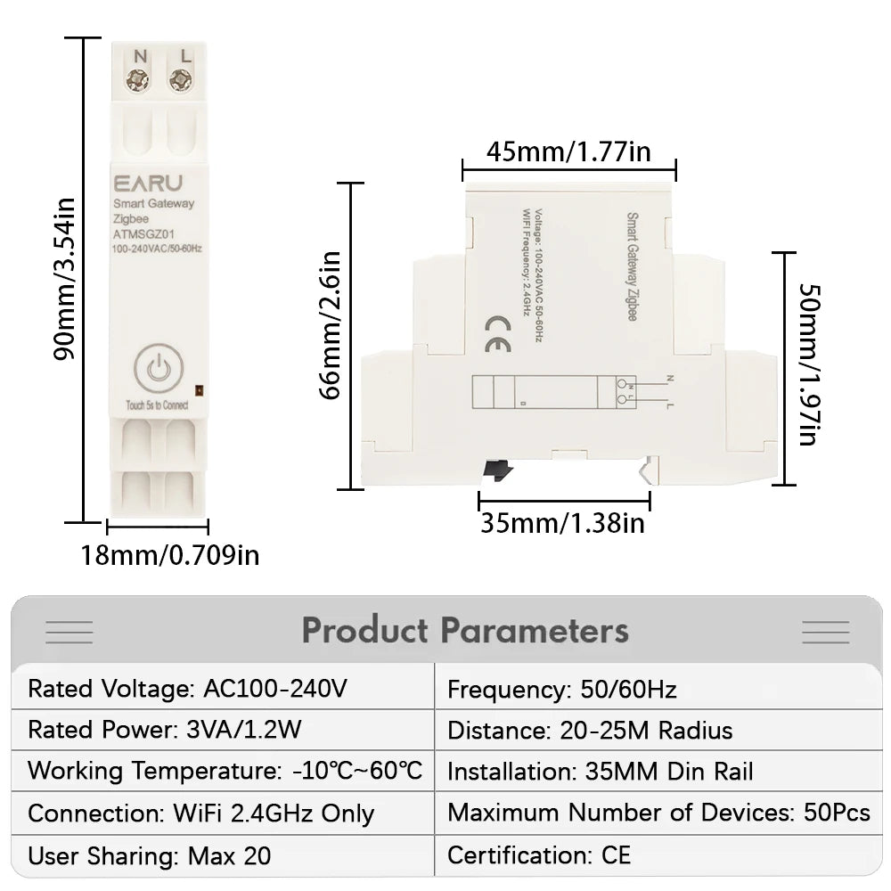 Din Rail Tuya Smart Life App ZigBee 3.0 Gateway Hub Smart Home Appliances Wireless Bridge Remote Control Automation Device Works