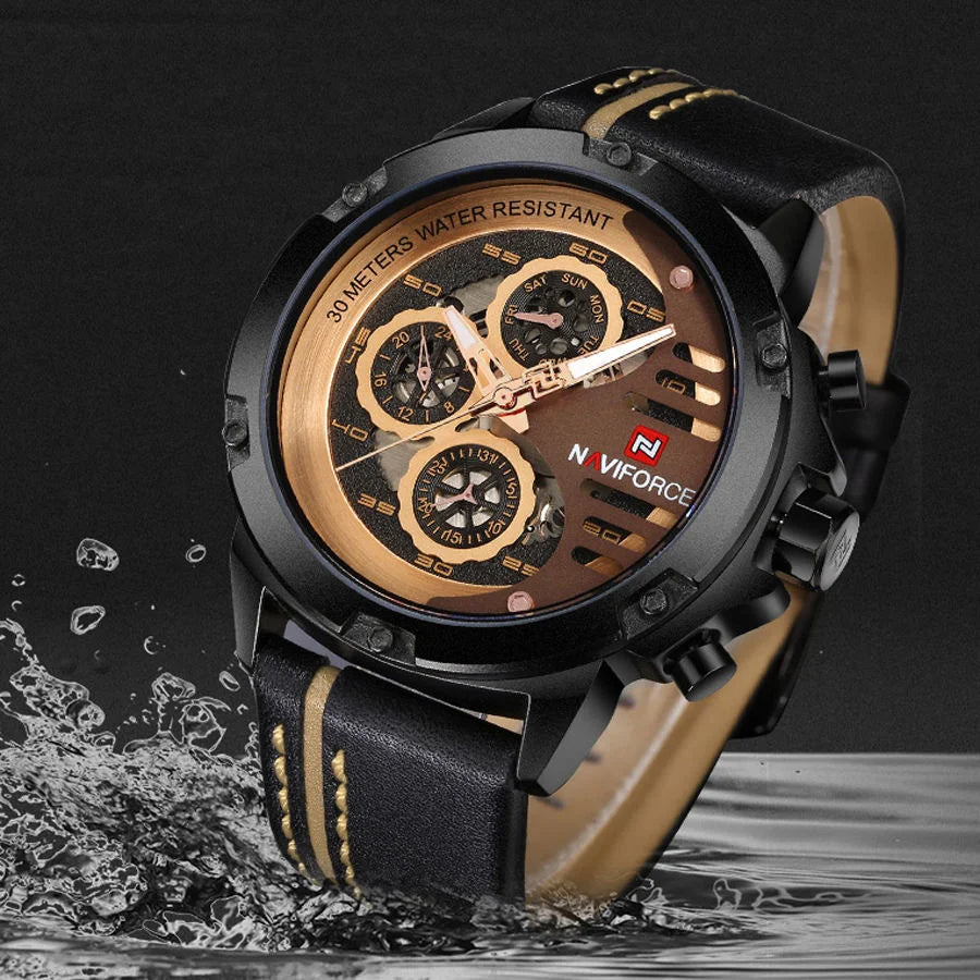 Luxury Men's Quartz Watch Waterproof Leather Sport Wristwatch Male Clock with Box Set - Elegant Timepiece for Sale