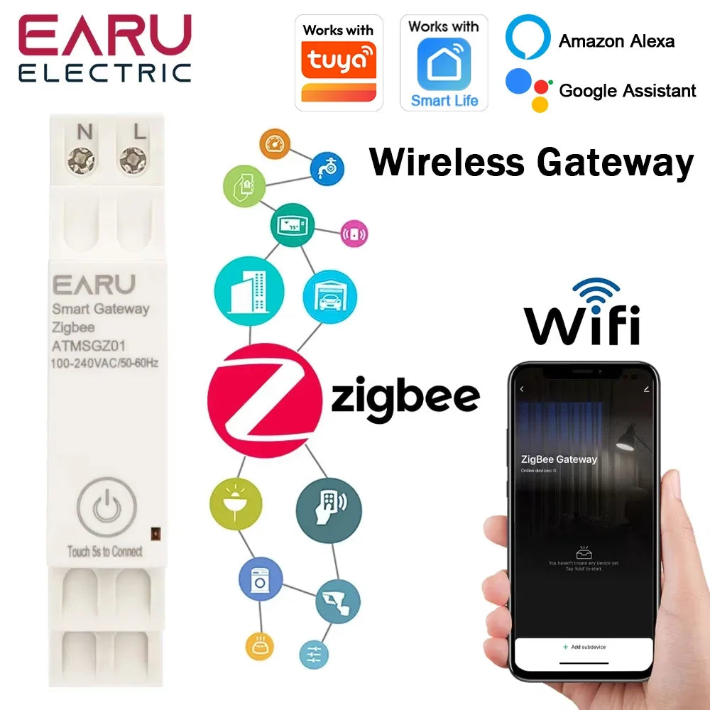 Din Rail Tuya Smart Life App ZigBee 3.0 Gateway Hub Smart Home Appliances Wireless Bridge Remote Control Automation Device Works