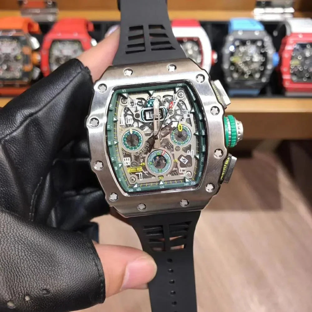 luxury RM brand 6 pins Multifunctional Automatic mechanical Silicone Watch Tourbillon 904L Stainless steel Men's automatic watch