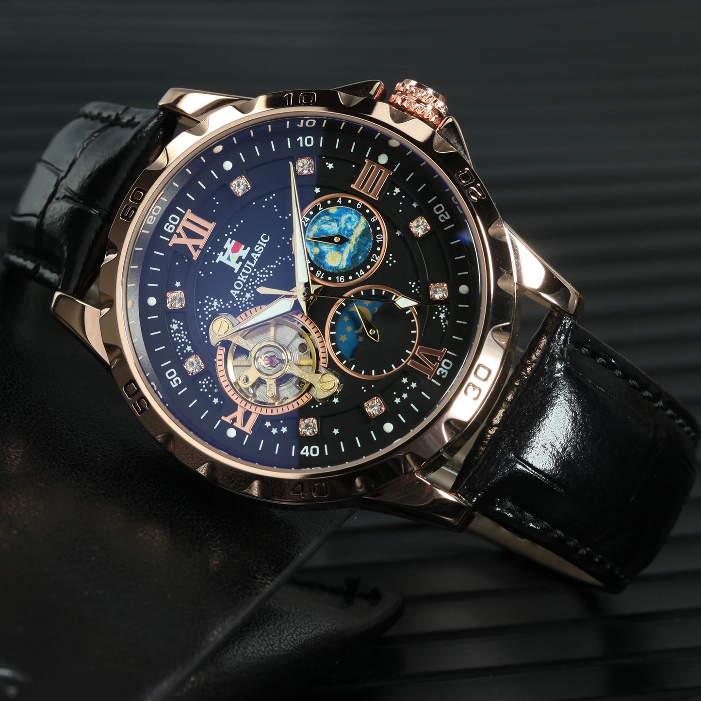 Luxury Skeleton Watch for Men Tourbillon Starry Sky Luminous Design Steel Leather Strap Fashion Automatic Mechanical Watches New