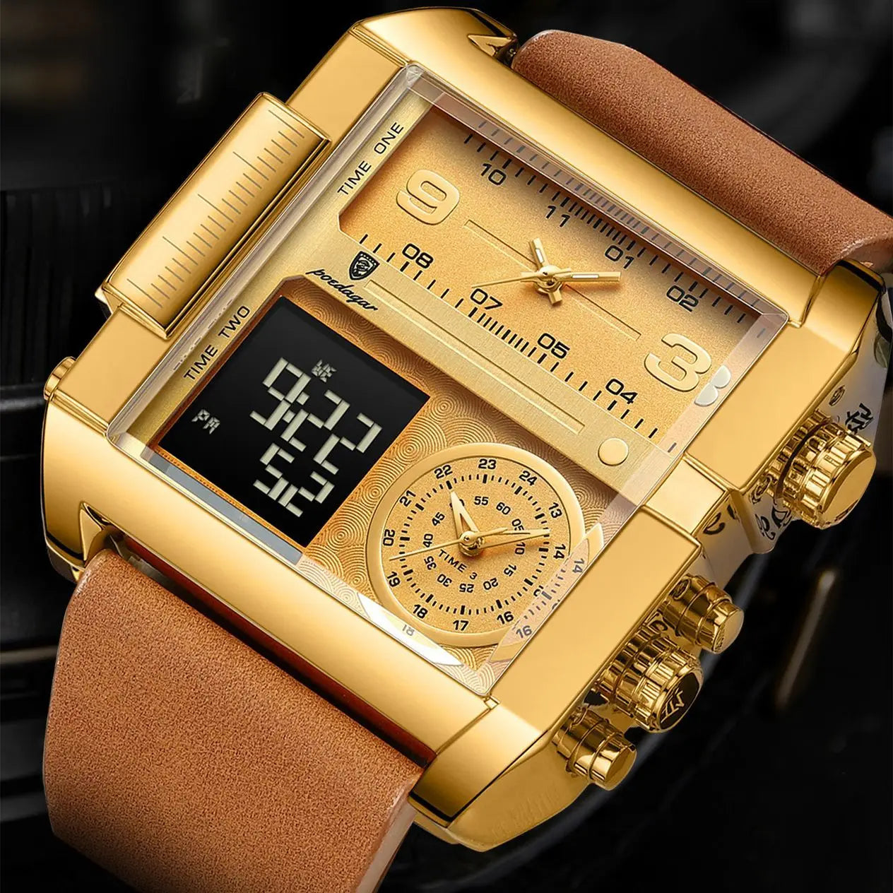 Luxury Men's Watch Rectangular Waterproof Luminous Day Week Men's Watch Digital Multifunctional Men's Watch Quartz Watch