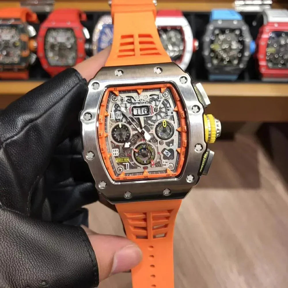 luxury RM brand 6 pins Multifunctional Automatic mechanical Silicone Watch Tourbillon 904L Stainless steel Men's automatic watch