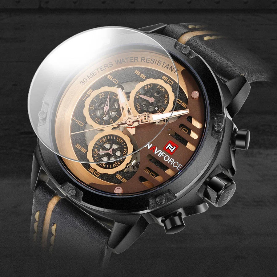 Luxury Men's Quartz Watch Waterproof Leather Sport Wristwatch Male Clock with Box Set - Elegant Timepiece for Sale
