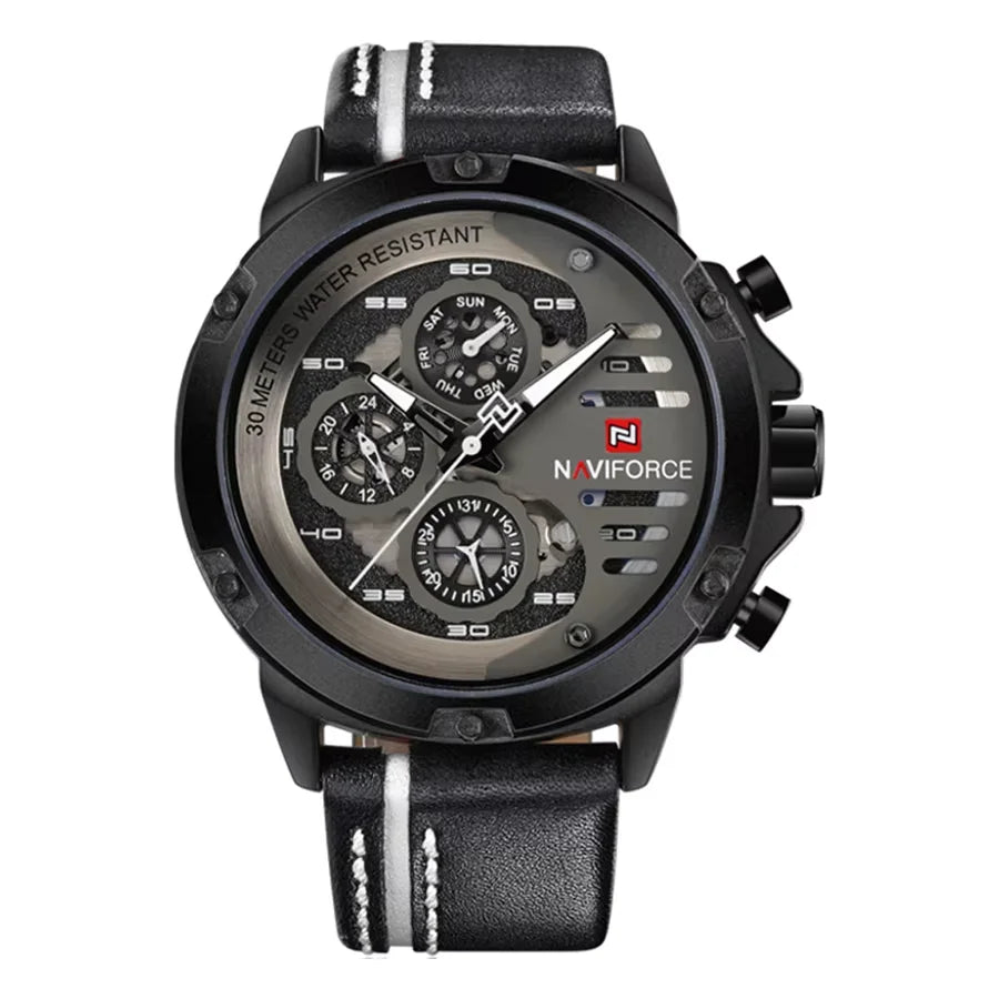 Luxury Men's Quartz Watch Waterproof Leather Sport Wristwatch Male Clock with Box Set - Elegant Timepiece for Sale