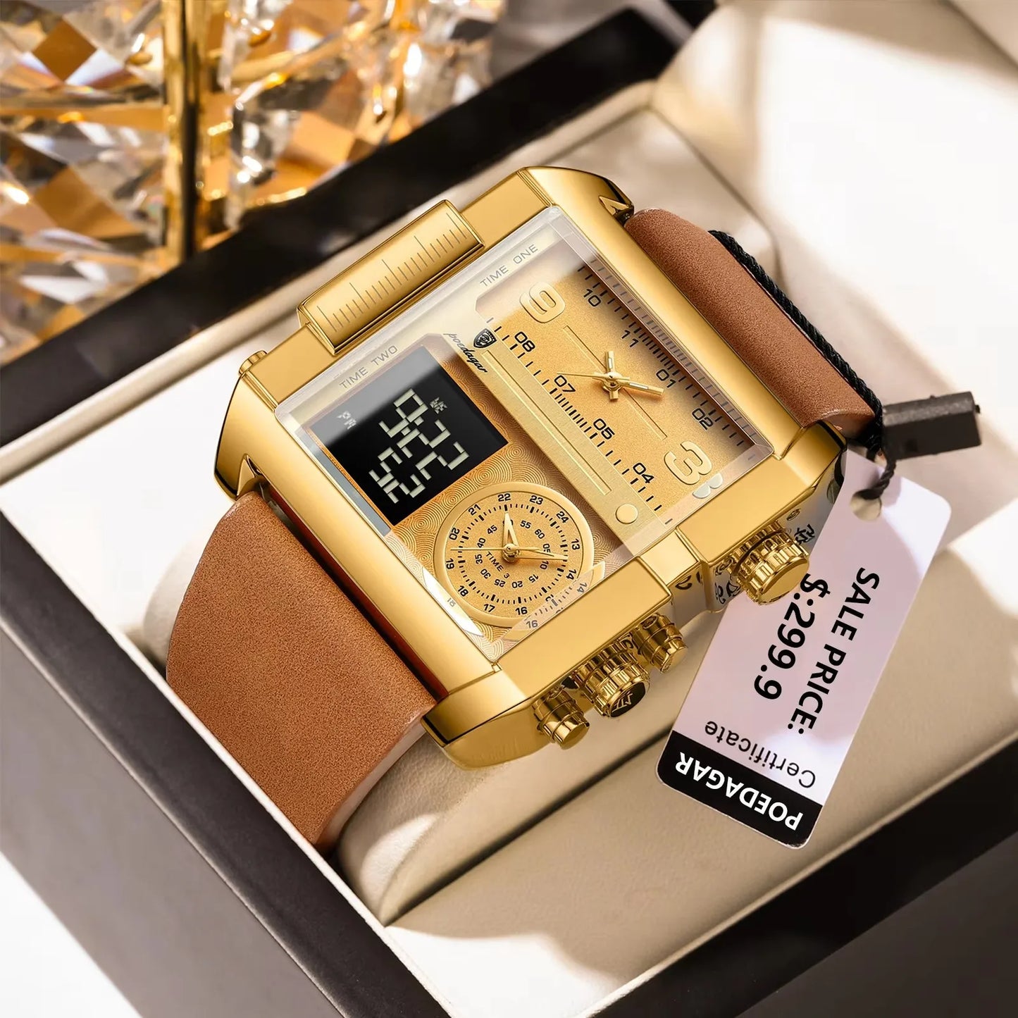 Luxury Men's Watch Rectangular Waterproof Luminous Day Week Men's Watch Digital Multifunctional Men's Watch Quartz Watch
