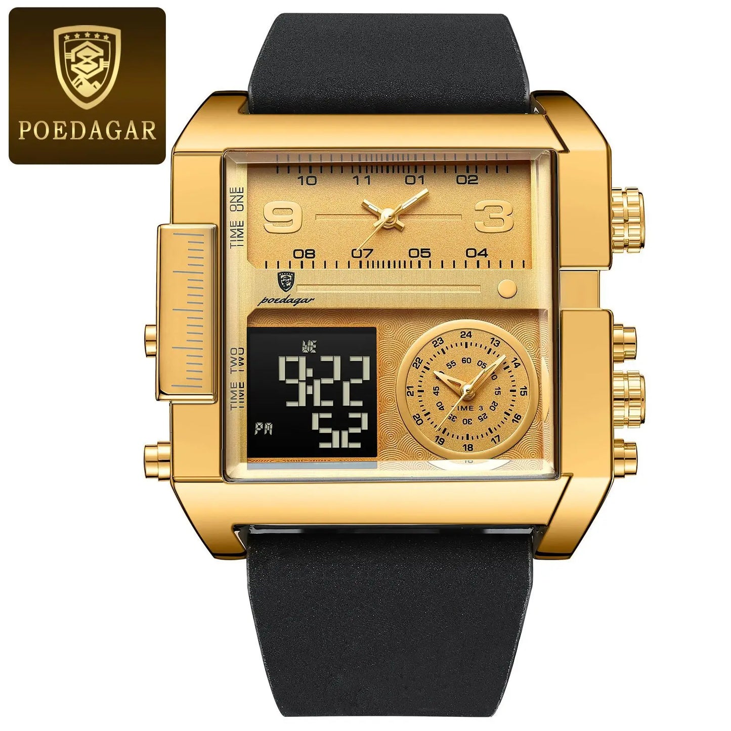 Luxury Men's Watch Rectangular Waterproof Luminous Day Week Men's Watch Digital Multifunctional Men's Watch Quartz Watch