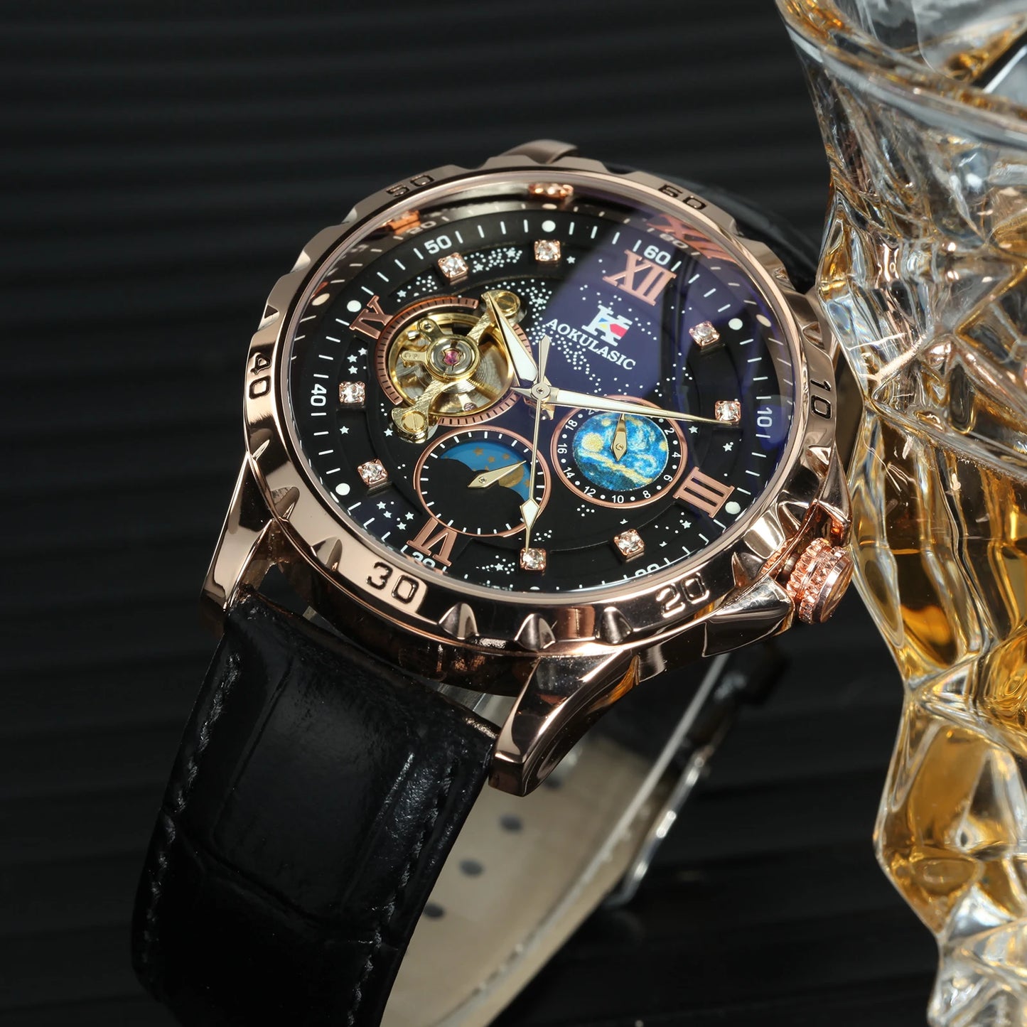 Luxury Skeleton Watch for Men Tourbillon Starry Sky Luminous Design Steel Leather Strap Fashion Automatic Mechanical Watches New