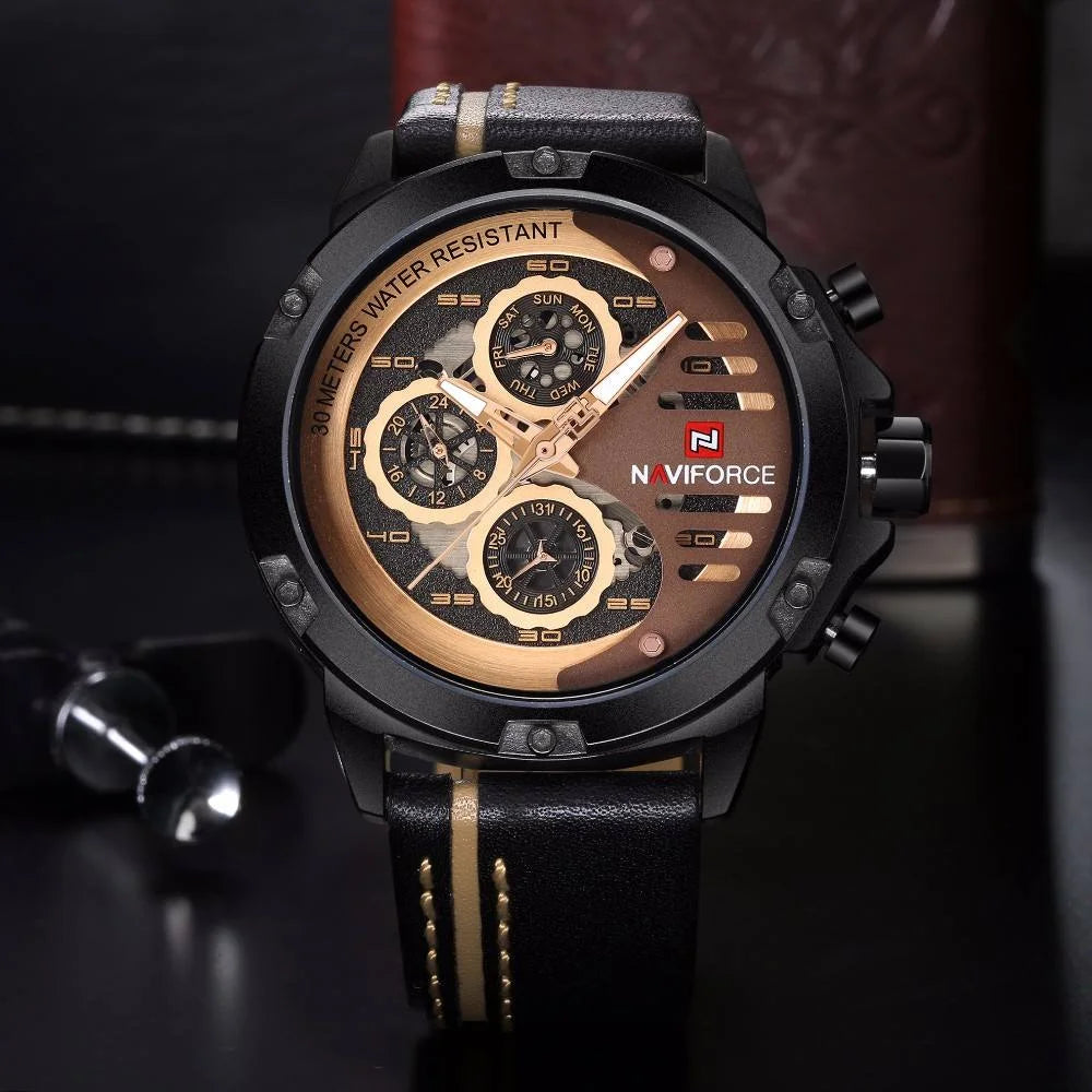 Luxury Men's Quartz Watch Waterproof Leather Sport Wristwatch Male Clock with Box Set - Elegant Timepiece for Sale