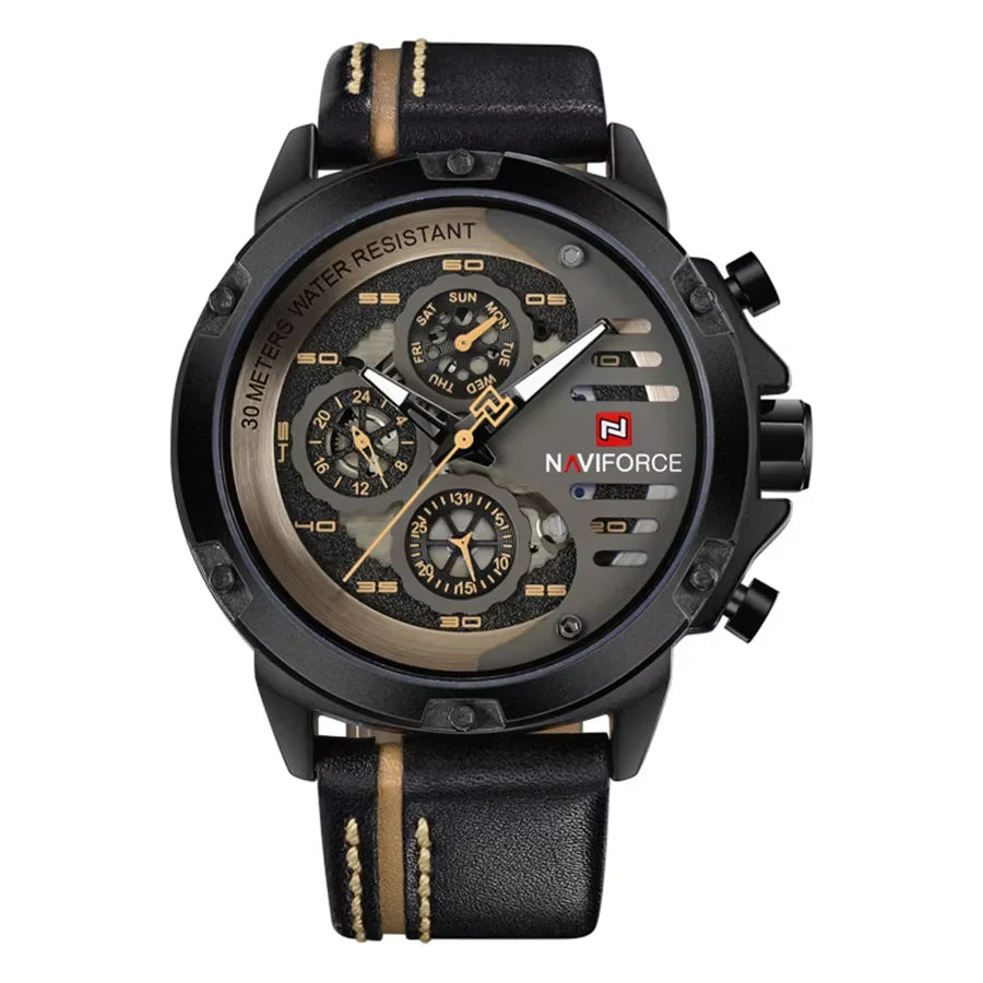 Luxury Men's Quartz Watch Waterproof Leather Sport Wristwatch Male Clock with Box Set - Elegant Timepiece for Sale