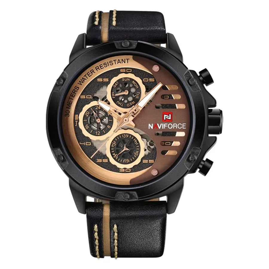 Luxury Men's Quartz Watch Waterproof Leather Sport Wristwatch Male Clock with Box Set - Elegant Timepiece for Sale