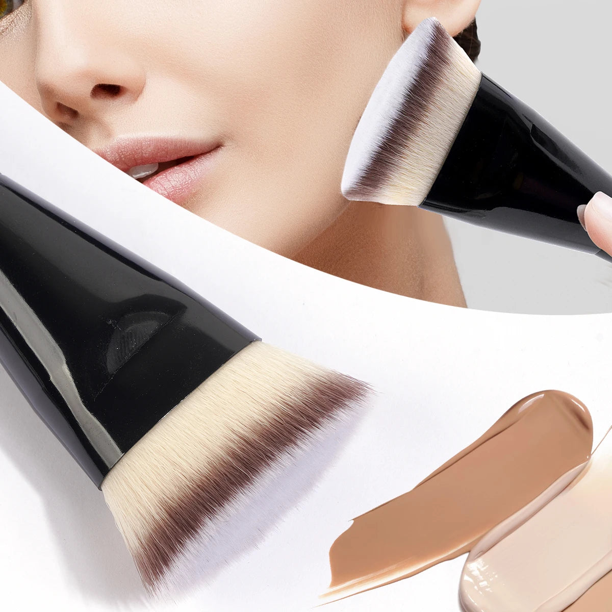 MAANGE 2-Piece Flawless Makeup Brush Set — Flat & Angle Foundation Contour Brushes for Liquid & Cream