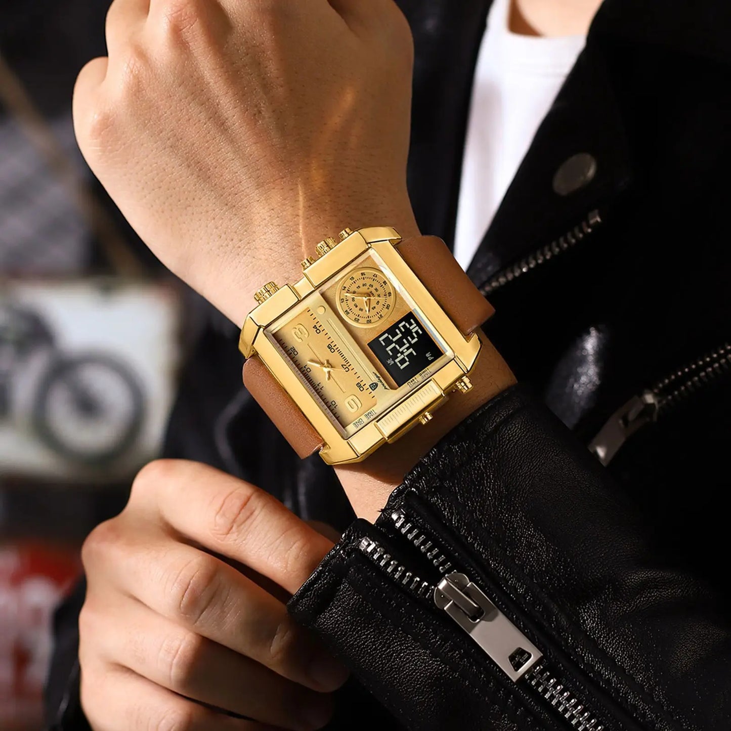 Luxury Men's Watch Rectangular Waterproof Luminous Day Week Men's Watch Digital Multifunctional Men's Watch Quartz Watch