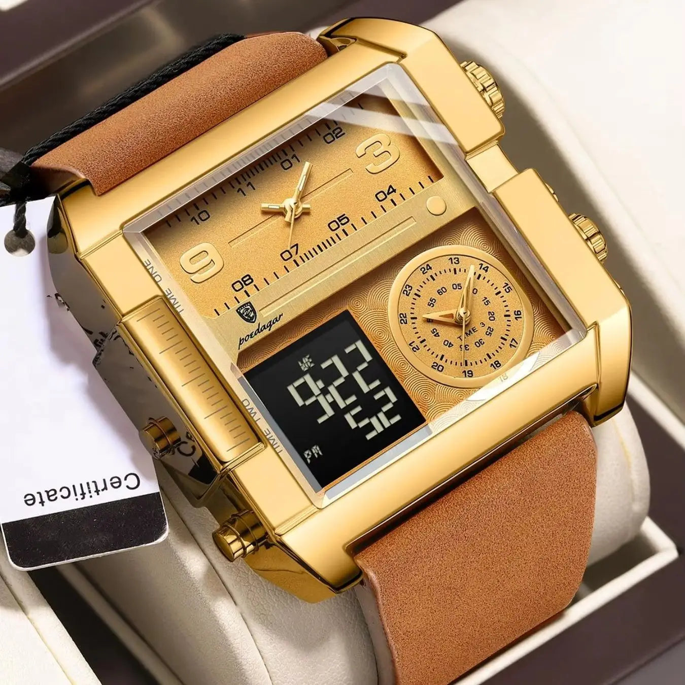 Luxury Men's Watch Rectangular Waterproof Luminous Day Week Men's Watch Digital Multifunctional Men's Watch Quartz Watch