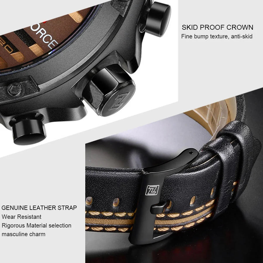 Luxury Men's Quartz Watch Waterproof Leather Sport Wristwatch Male Clock with Box Set - Elegant Timepiece for Sale