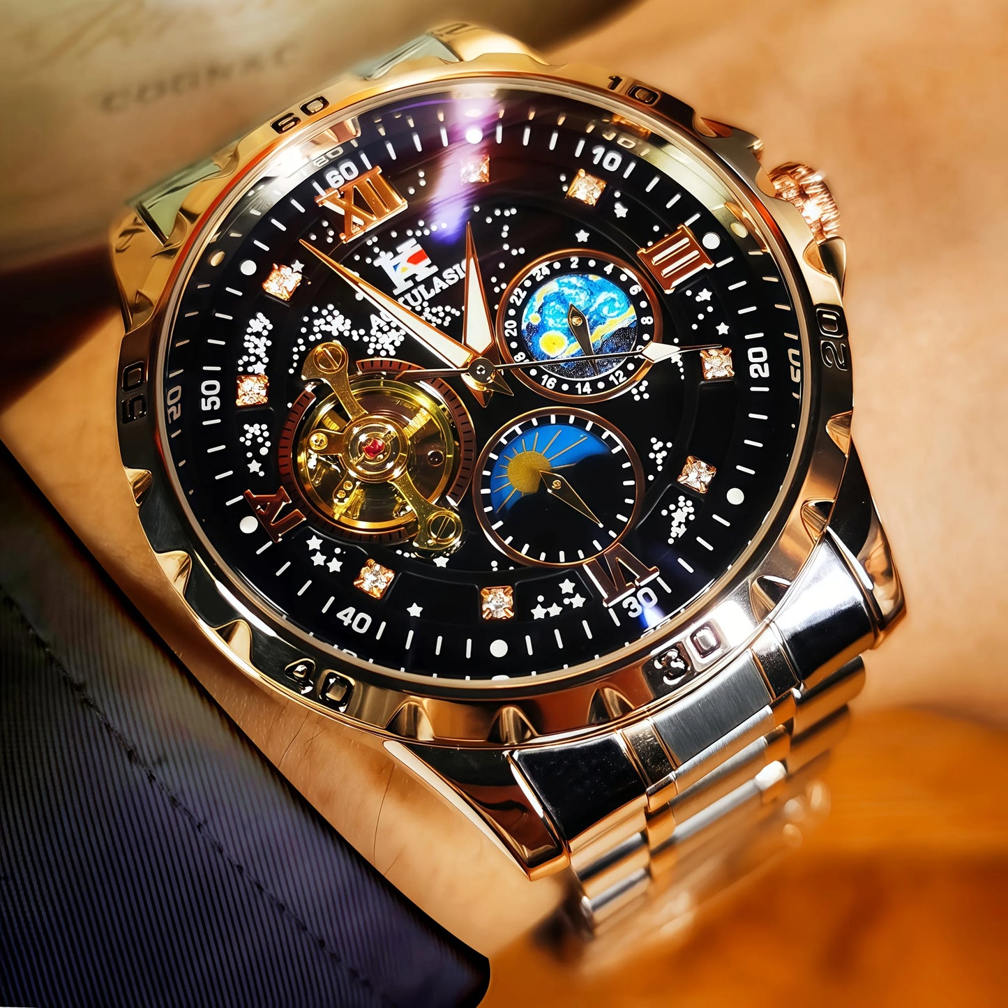 Luxury fully automatic mechanical men's watch with calendar, night light and waterproof, the first choice for gift giving