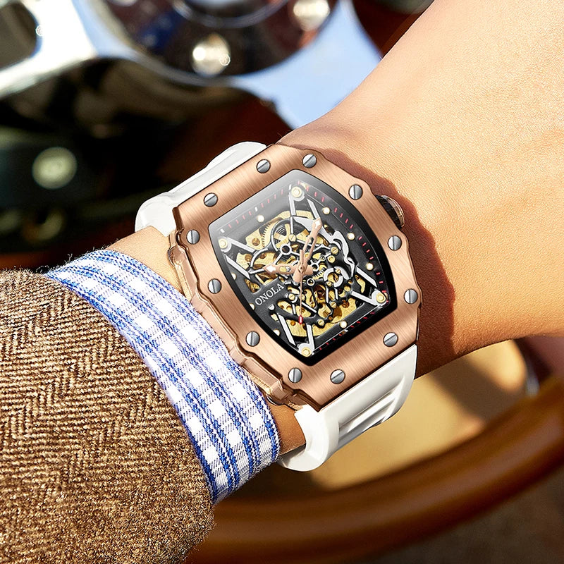 Luxury Watch Men  Brand  ONOLA Automatic Mechanical Men's Watch Waterproof Gold Wristwatch