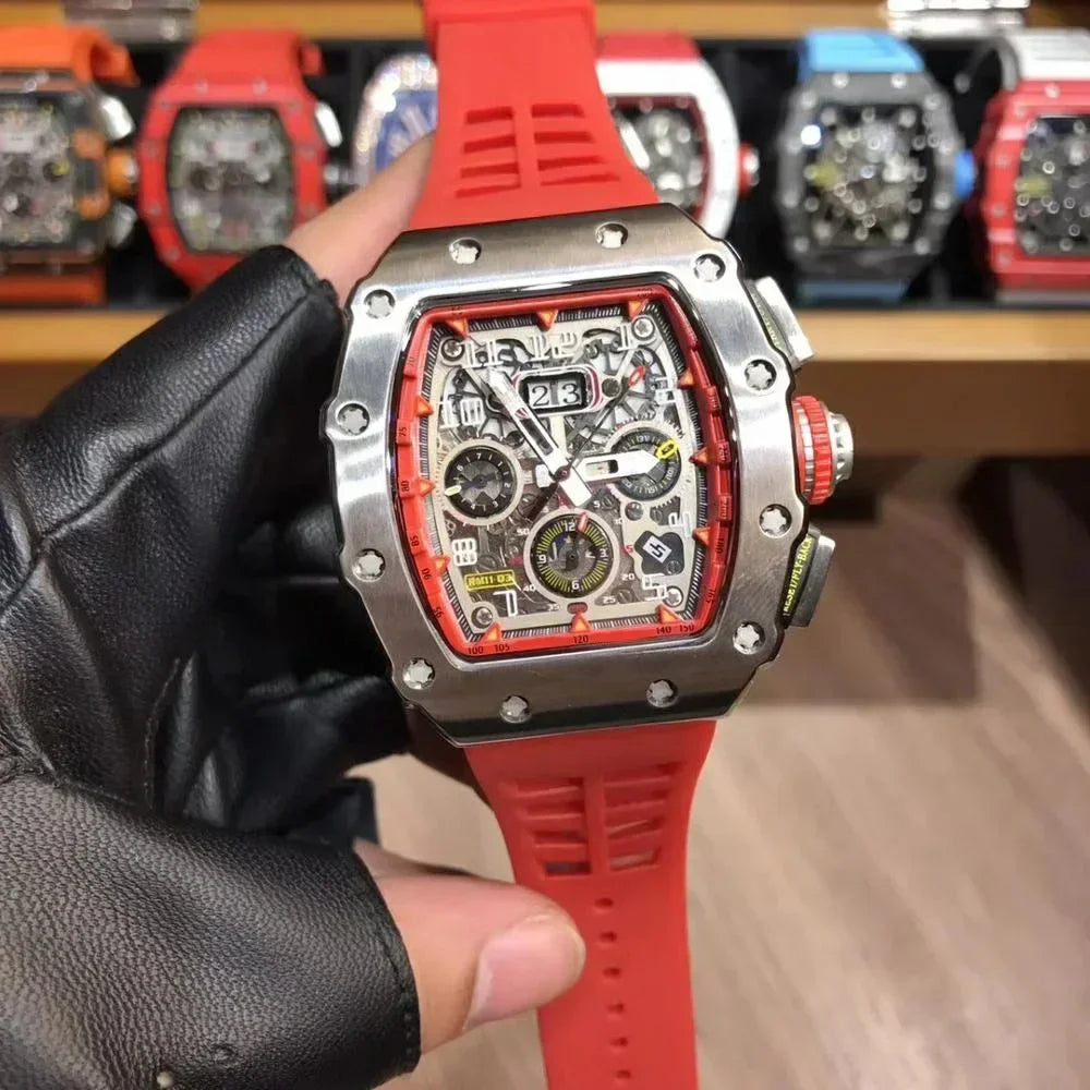 luxury RM brand 6 pins Multifunctional Automatic mechanical Silicone Watch Tourbillon 904L Stainless steel Men's automatic watch