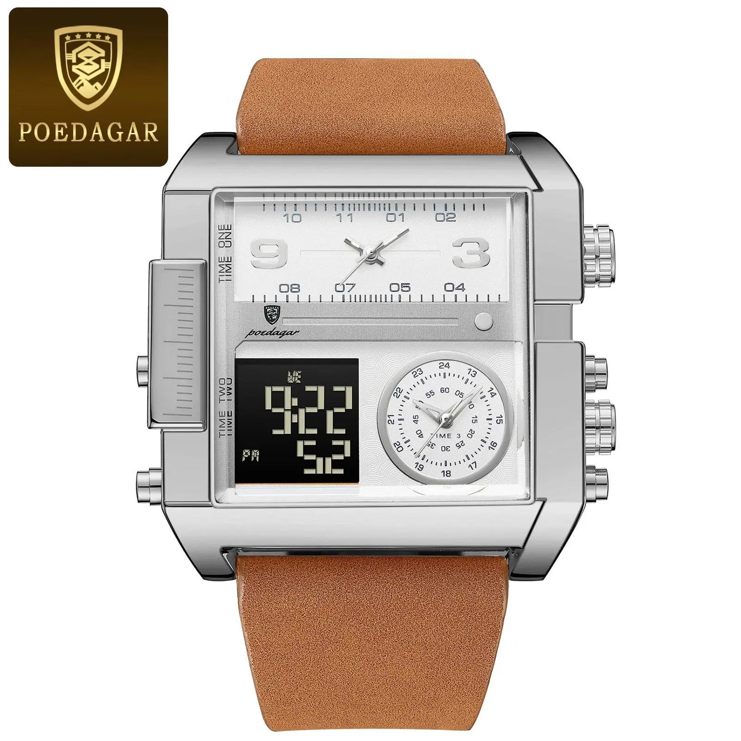 Luxury Men's Watch Rectangular Waterproof Luminous Day Week Men's Watch Digital Multifunctional Men's Watch Quartz Watch