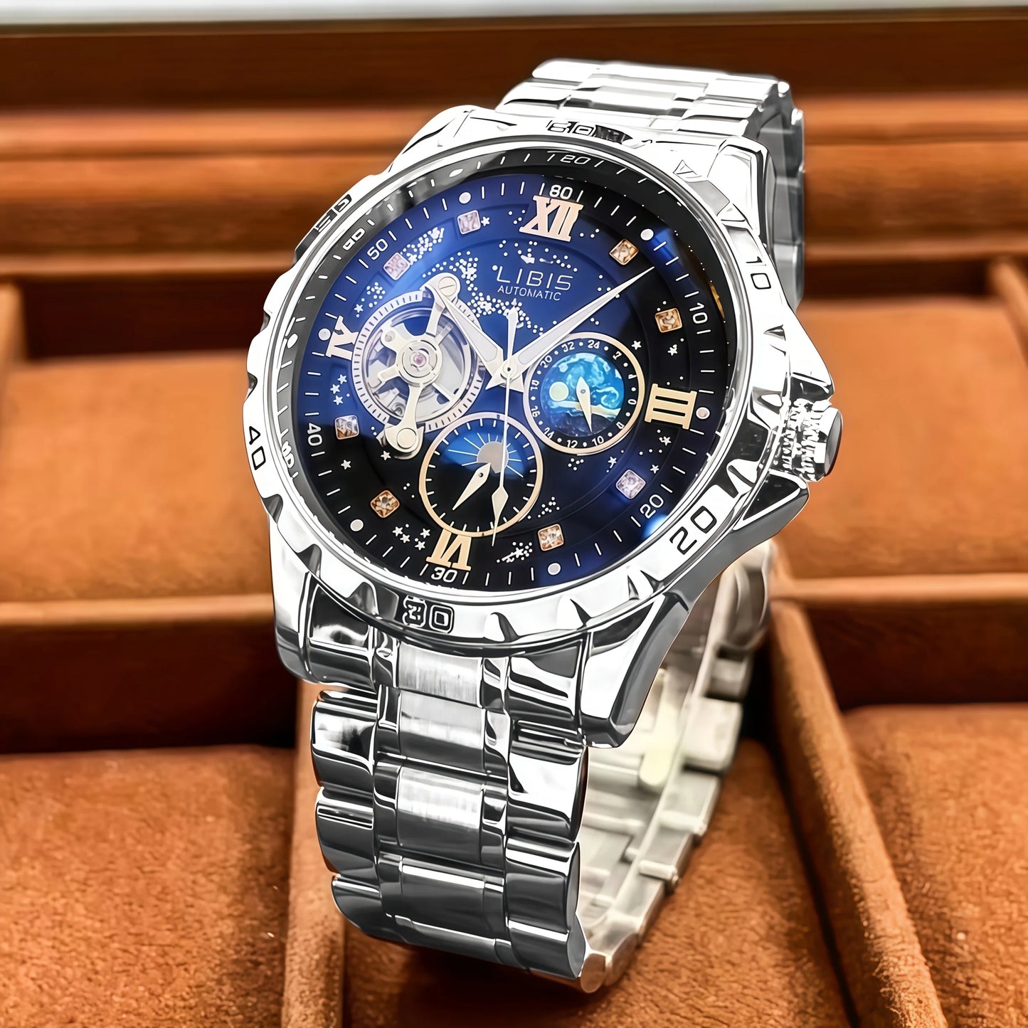 Luxury fully automatic mechanical men's watch with calendar, night light and waterproof, the first choice for gift giving