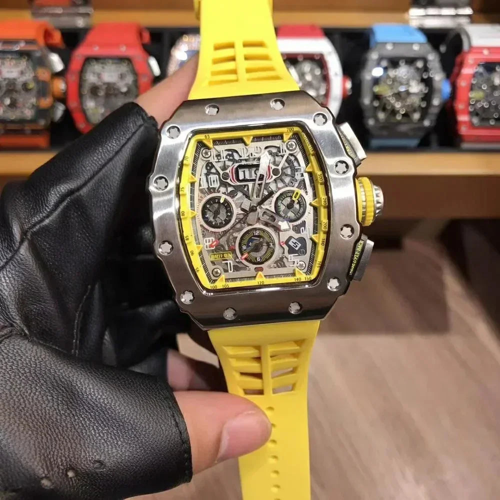 luxury RM brand 6 pins Multifunctional Automatic mechanical Silicone Watch Tourbillon 904L Stainless steel Men's automatic watch